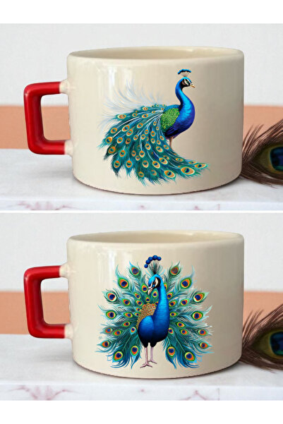 lili hediyelik طقم فناجين قهوة طاووس مكون من قطعتين - هدية عيد ميلاد للأولاد،...