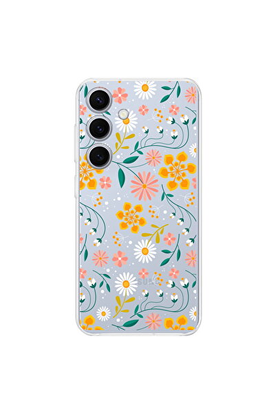 PrintiFy Samsung Galaxy S25 İle Uyumlu Çiçek Baskılı Kamera Korumalı Şeffaf K...