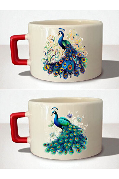 lili hediyelik طقم فناجين قهوة ملونة على شكل طاووس مكون من قطعتين - هدية عيد ...