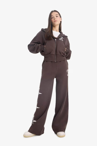 DeFacto Coool Wide Leg Printed Brown Women's Sweatpants E9584Ax/Bn258