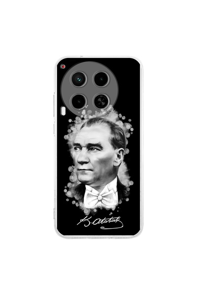 PrintiFy Tecno Camon 30 İle Uyumlu Atatürk Baskılı Kamera Korumalı Şeffaf Kılıf