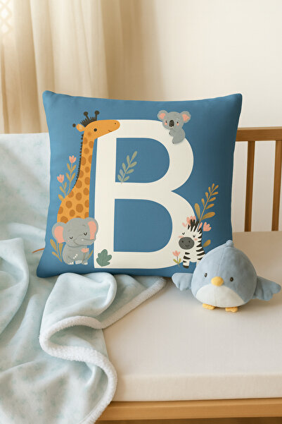 ALAMODECOR Husă pentru pernă pentru băieți, cu două fețe, digitală, cu imprimeu culoare albastră, litera B