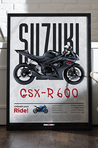 Duvarda Poster Suzuki GSX-R 600 cu ramă din lemn negru, pictură decorativă de...