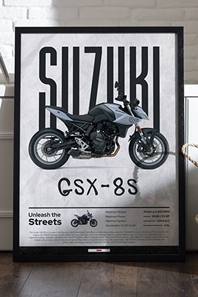Duvarda Poster Suzuki GSX-8S cu ramă din lemn negru, pictură decorativă de pe...