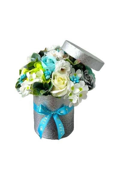 velve Graduate floral arrangement with soap roses and artificial plants, white
