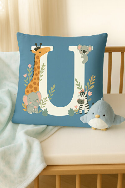 ALAMODECOR Момчешка стая Двустранен цифров печат Синьо Цвят U Буква Единична калъфка за възглавница