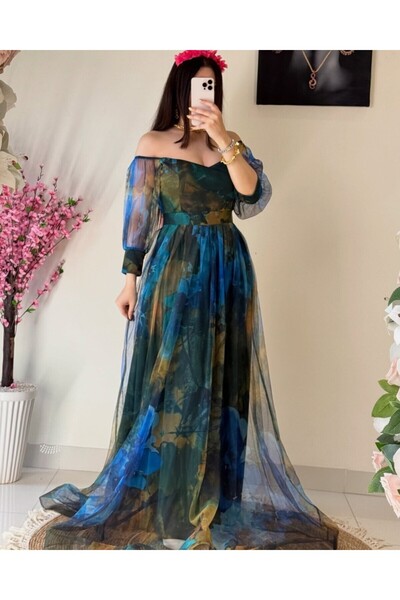 MorooJ Printed chiffon evening dress