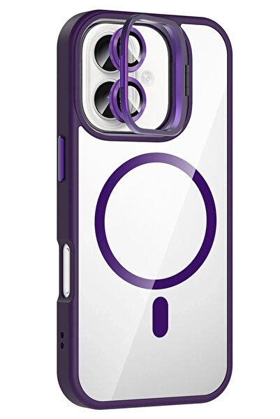 Fuchsia Apple iPhone 17 Remim Lensli Magsafe Standlı Kapak - Derin Mor