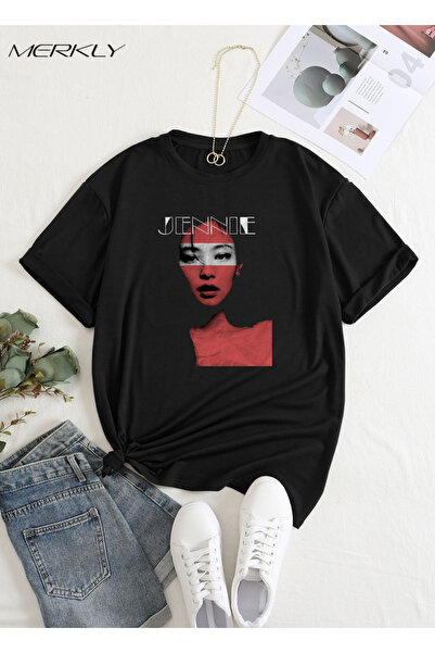 barsdepo Tricou Jennie cu imprimeu , supradimensionat Tricou negru unisex pen...