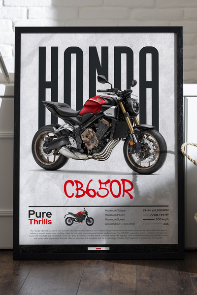 Duvarda Αφίσα Honda CB650R με μαύρο ξύλινο πλαίσιο, διακοσμητικός πίνακας τοί...
