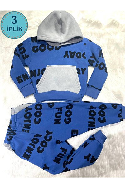Burç 3-Piece Hooded Winter Combed Cotton Children's Tracksuit Set