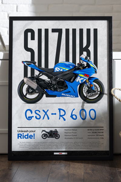 Duvarda Poster Suzuki GSX-R 600 cu ramă din lemn negru, pictură decorativă de...