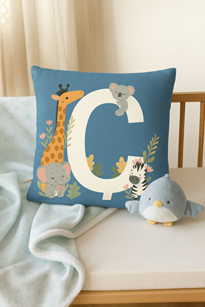 ALAMODECOR Husă pentru pernă pentru băieți, cu două fețe, digitală, cu imprimeu culoare albastră, litera A