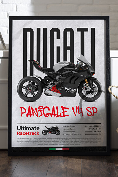 Duvarda Αφίσα Ducati Panigale V4 SP με μαύρο ξύλινο πλαίσιο, διακοσμητικός πί...