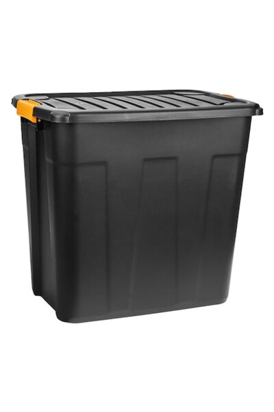 SHOPIENS Plastic Storage Box Shopiens®, Durable, with Lid and Lock, Black, 85 L, 60x39x54 cm