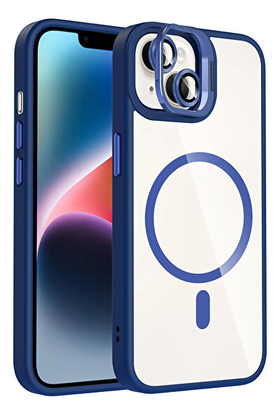 Fuchsia Apple iPhone 13 Remim Lensli Magsafe Standlı Kapak - Lacivert