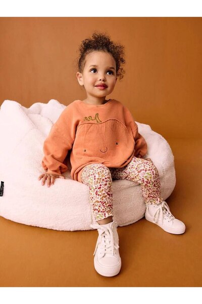 Tiny Printed Cotton Fabric Sweatshirt Leggings Bottom Top Set