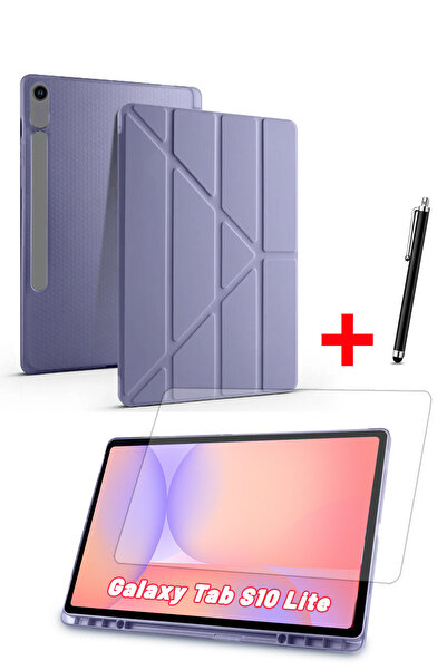 Nezih Case Samsung Galaxy Tab S10 Lite Uyumlu Trifolding Kalem Bölmeli Silikon Kılıf Ekran Koruyucu Kalem Set