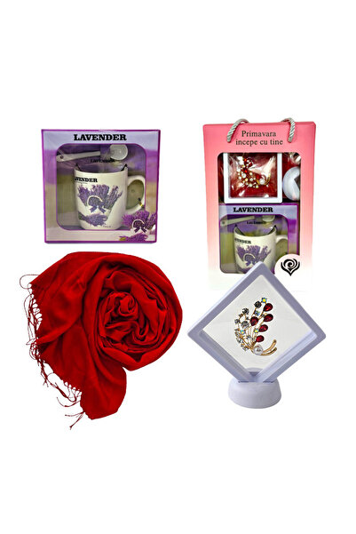 velve Pachet cadou Spring Mornings, brosa, esarfa lunga cu franjuri si set ce...