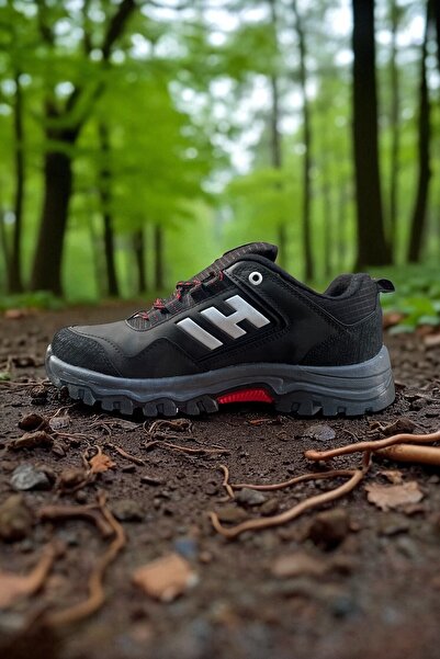 ALTUNTAŞ Men's Winter Seasonal Faux Leather Comfortable Treaking Trekking Non-Slip Sole Shoes Black