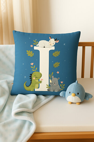 ALAMODECOR Момчешка стая Двустранен цифров печат Синьо Цвят I Буква Единична калъфка за възглавница