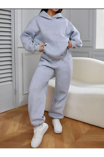 trendgar Gray Hoodie & Sweatpants Plain Unisex Top and Bottom Set