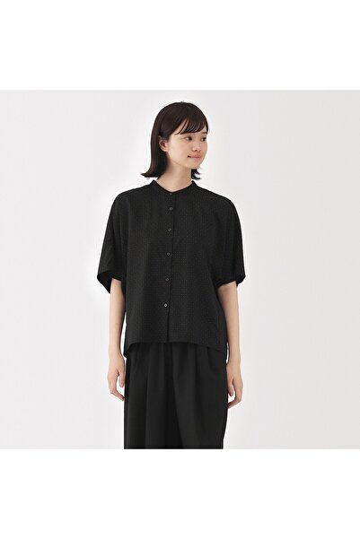 Muji بلوزة من الليوسيل الممزوج بأكمام نصفية