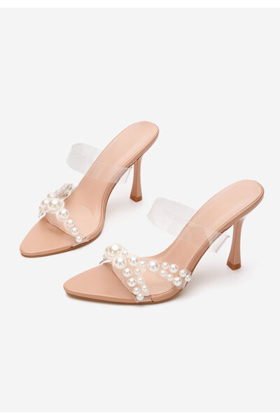 B T Shoes Béžové pantofle na podpatku Viviena