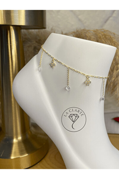 La Clarte Women's Gold Color Stone Pendant Detailed Elegant Anklet