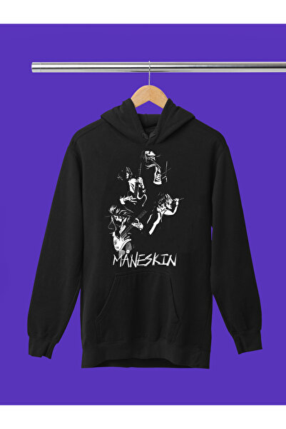 MAGORS Hanorac rock cu glugă, cu mânecă lungă, din bumbac imprimat MANESKIN, cu 3 fire