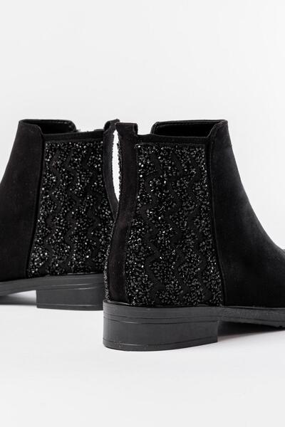 Mida Shoes 165-212 Siyah Süet Taş Aksesuarlı Fermuarlı Günlük Kadın Bot