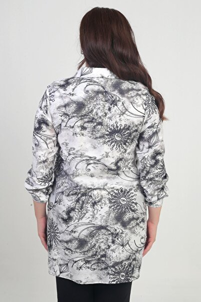 By Saygı Women's Sleeve Folded Tie-Dye Patterned Plus Size Long Shirt