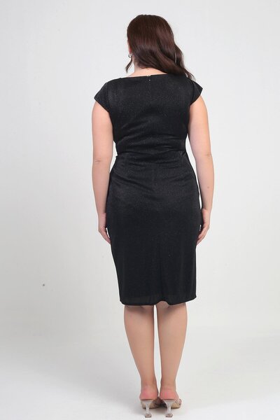 By Saygı Γυναικείο φόρεμα με διπλό γιακά με λεπτομέρεια από διπλή πέτρα, με επένδυση, με μισό μανίκι, λύκρα, μεγάλο μέγεθος, ασημί φόρεμα