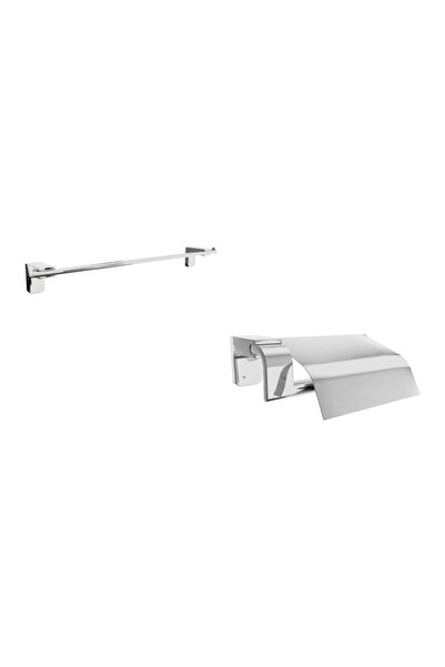 Zethome F1 Series Chrome Stainless Lid Toilet Paper Holder and Long Towel Bar Bathroom Set