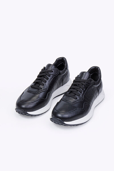 Vantaggio Savio Black Lace-Up 100% Genuine Leather Men's Sneaker Shoes