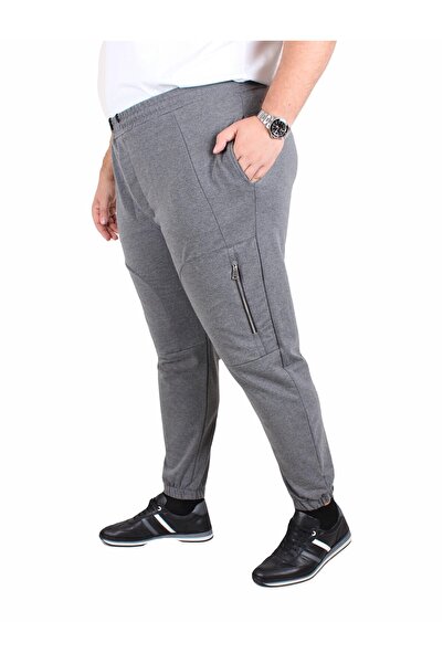 MocGrande Large Size Classic Sweatpants with Vertical Zipper 25501 Anthracite Melange