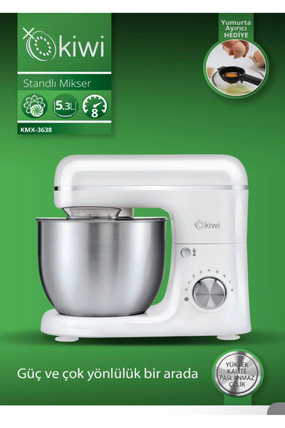 Kivi Home Kmx-3638 Hamur Yoğurma & Stand Mikser 5,3 Lt 1300w 8 Hız Kademeli Mutfak Şefi