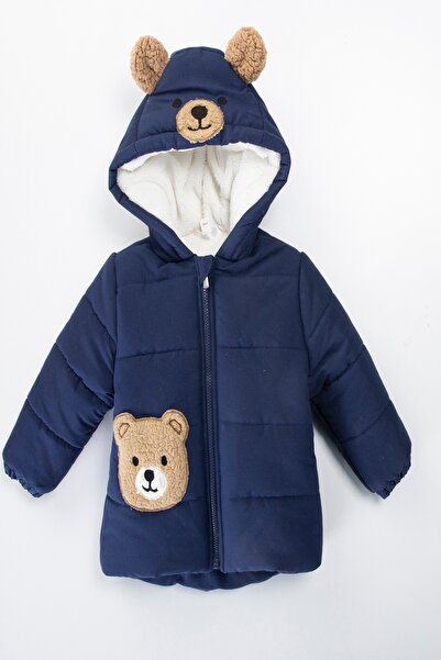 PODİUM GİYİM Тенденція Милий ведмедик з плюшевою підкладкою, на блискавці, з капюшоном, товстий зимовий пальто-куртка