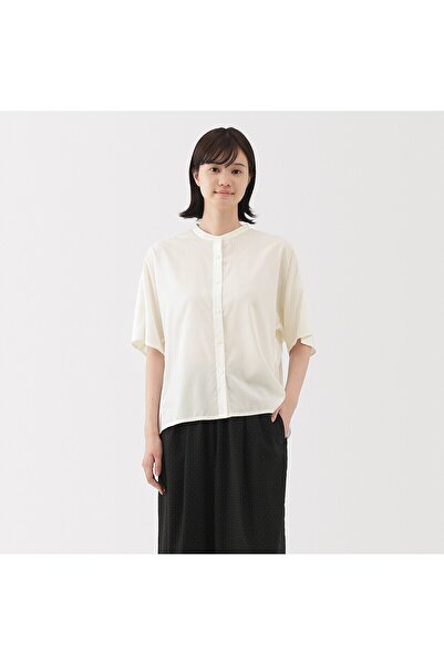 Muji بلوزة من الليوسيل الممزوج بأكمام نصفية