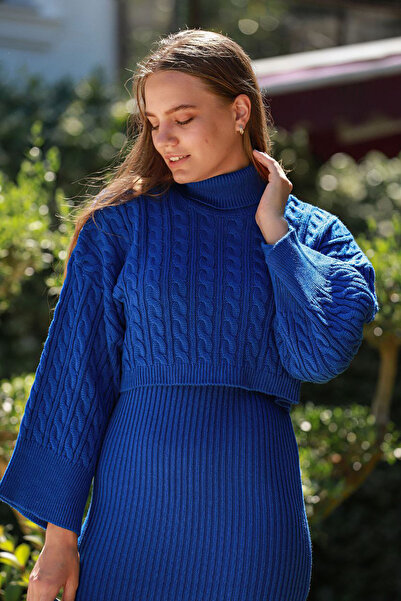 bacc Women's saks neck knit pattern crop sweater and knitwear dress set bc231004