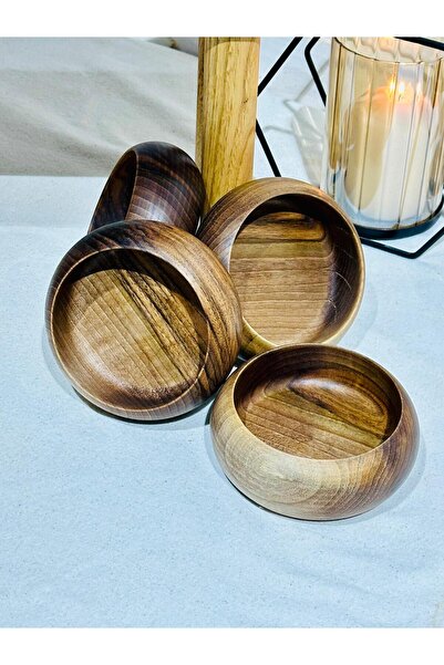 Carveni 13 CM Ahşap Sunum Kasesi 4'lü Set Çerezlik Kahvaltılık Sosluk