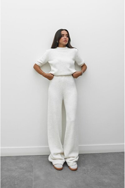 Havoş Ecru Short Sleeve Knitwear Trouser Set