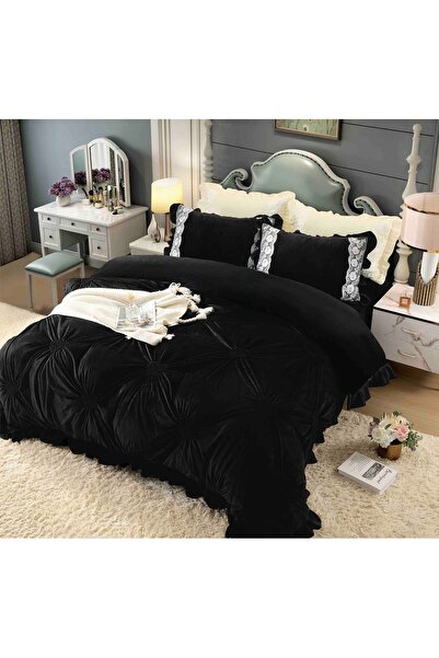 JOJO HOME Velvet Lingerie With Embroidered Hearts, Black
