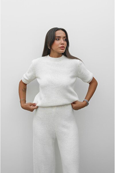 Havoş Ecru Short Sleeve Knitwear Trouser Set