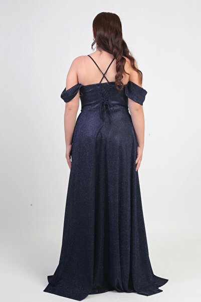 By Saygı Women's Rope Strap Lace-Up Back Chest Draped Lined Underwire Plus Size Glitter Dress