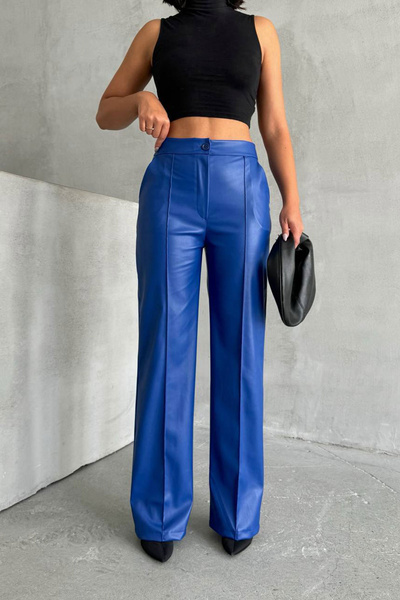 bacc Women's saks front seam detailed faux leather palazzo pants bchn-2526654