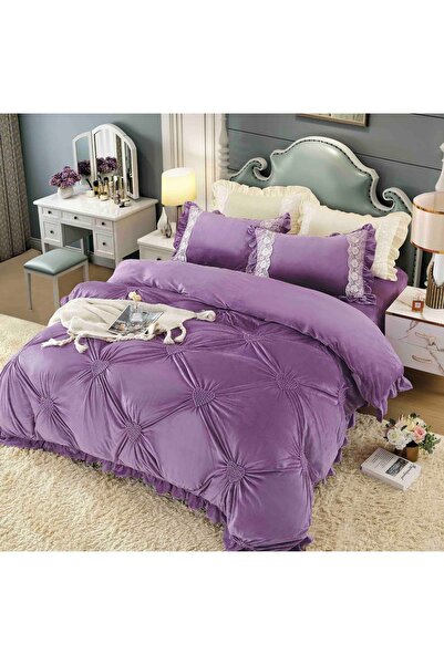 JOJO HOME Velvet Lingerie With Embroidered Hearts, Purple