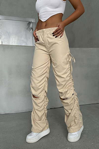 bacc Beige Dizi Slit Parachute Fabric Design Jogger Pants Bchn-25W26704