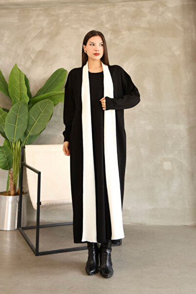 bacc Black Crew Neck Dress and Cardigan Hijab Top and Bottom Set