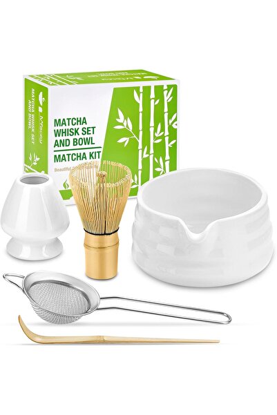 X LOT مجموعة خفاقة الماتشا، أداة الشاي الياباني تتضمن وعاءً وفوهة وخفاقة من الخيزران وحامل خفاقة ومنخل